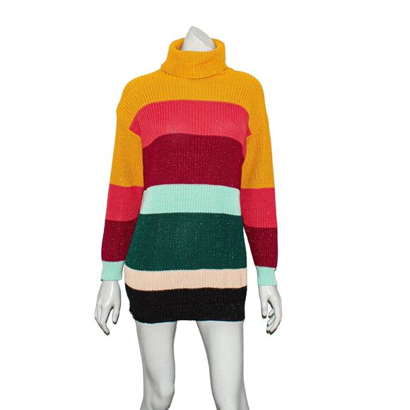 FARM RIO Boldly Stripe Knit Turtleneck Sweater Cotton acrylic Size XS - Picture 1 of 9